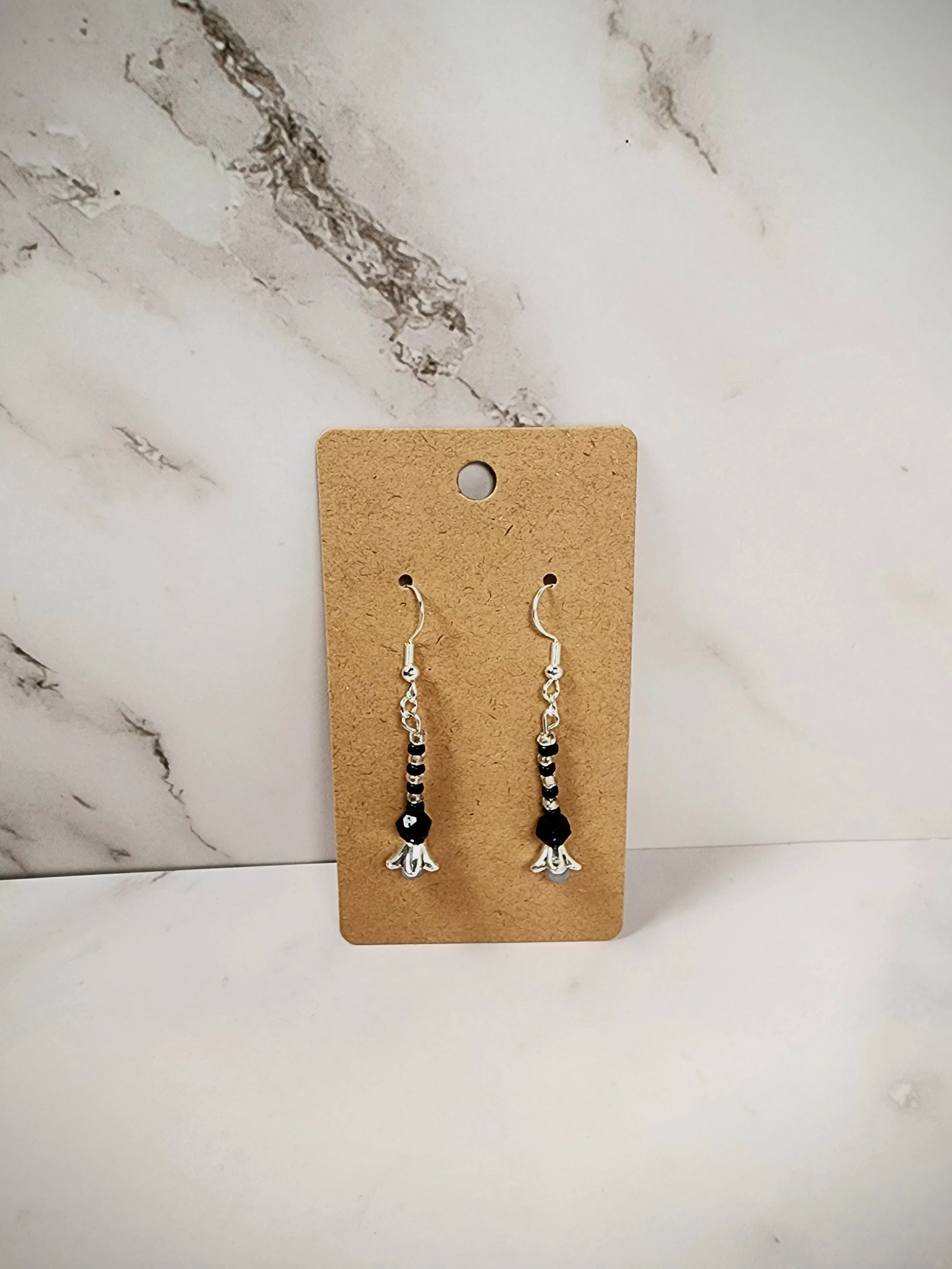 Black Flower Drop Earrings