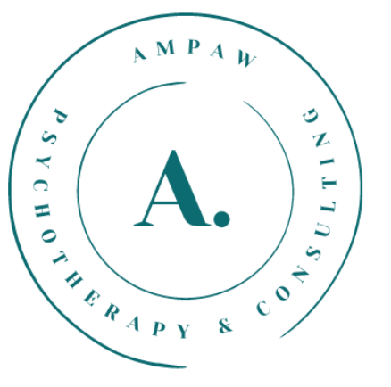Logo for Ampaw Psychotherapy & Consulting with a large letter 'A' in the center, surrounded by a circle and the business name.