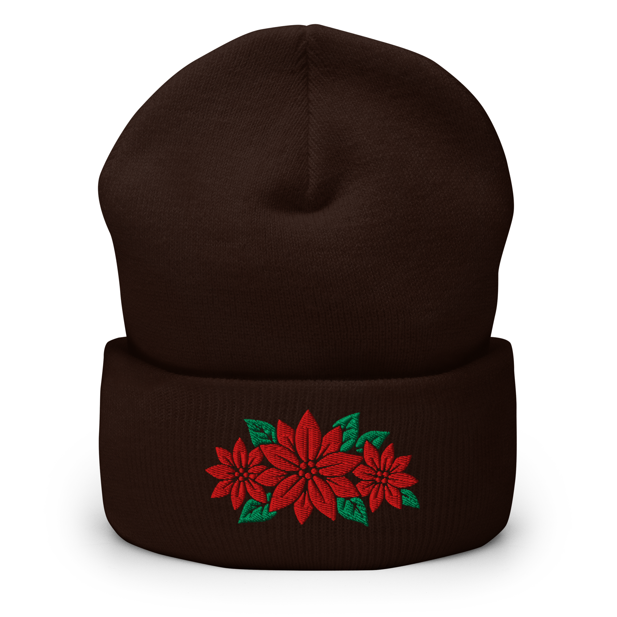 Poinsettia Embroidered Cuffed Beanie