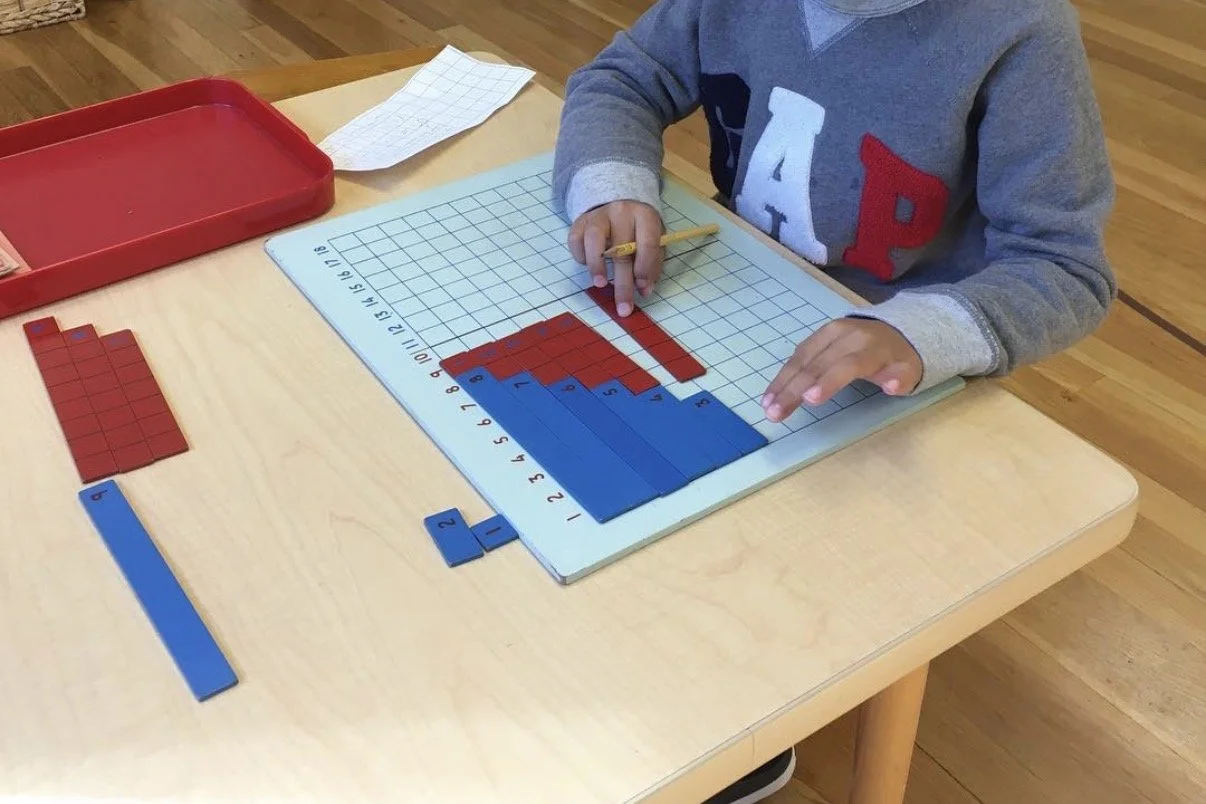 primary montessori math for kindergarten age using addition strip board