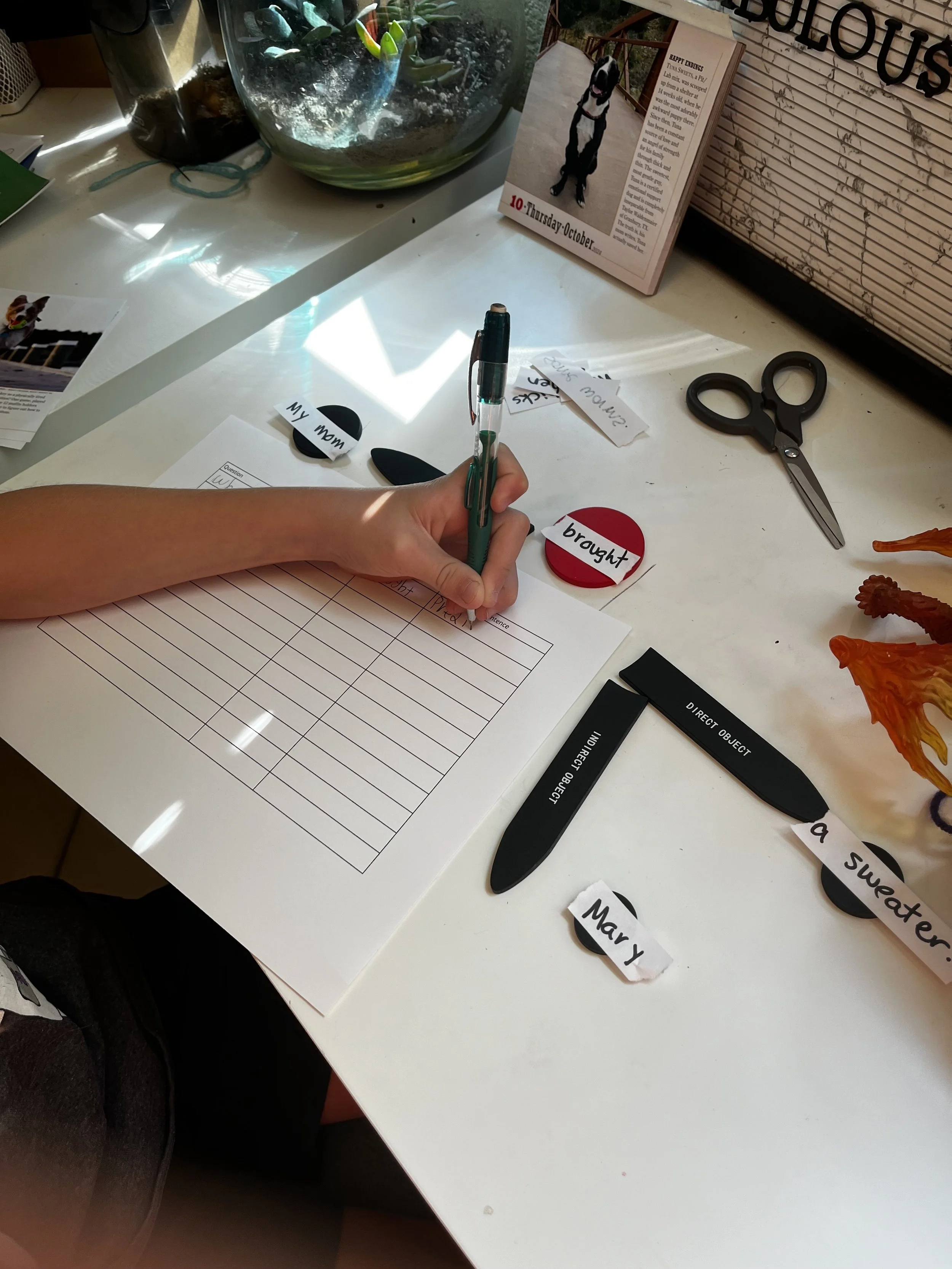 Montessori homeschool child works on elementary grammar and handwriting work