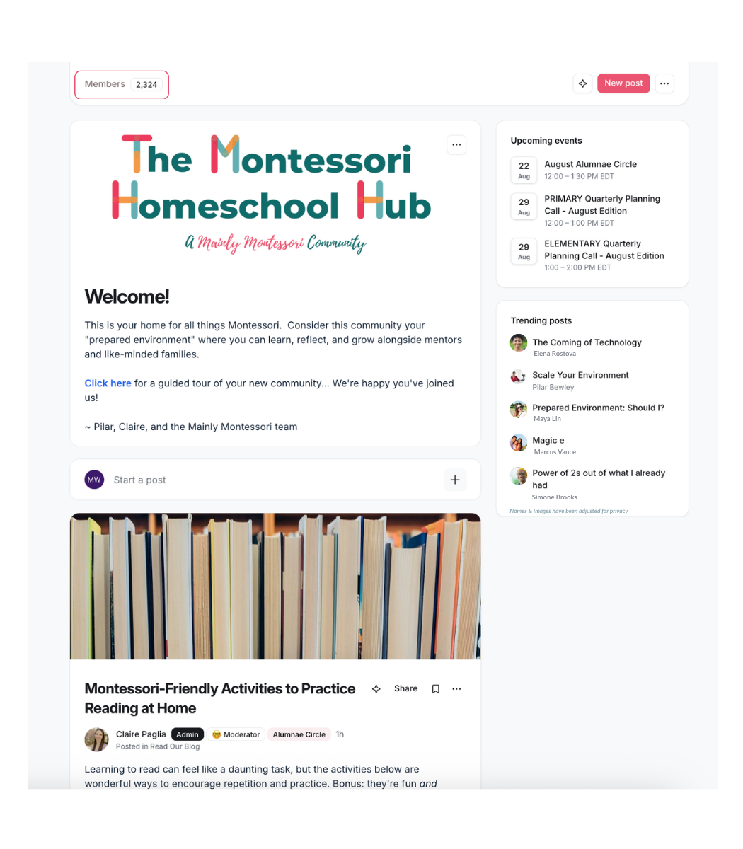 Snapshot of inside the Montessori Homeschool Hub post showing Montessori-Friendly Activities to Practice Reading at Home