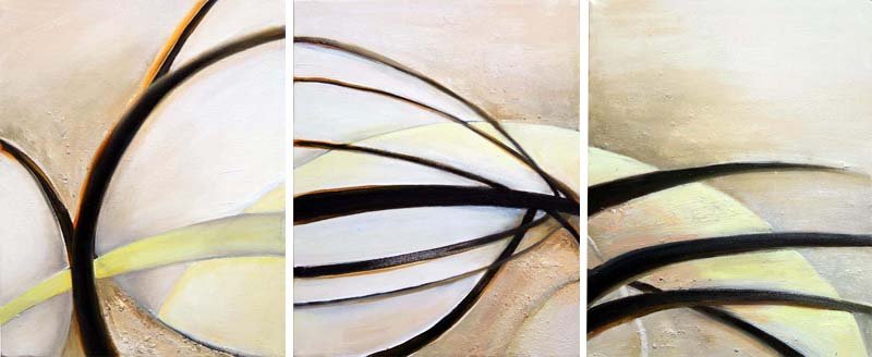 Connection #29 1,2,3 (Triptych), Mixed Media on 3 Canvases, 13"x37", 2007