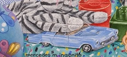 Vintage Blue Cadillac Acrylics 4 5/8" x 10 3/8"