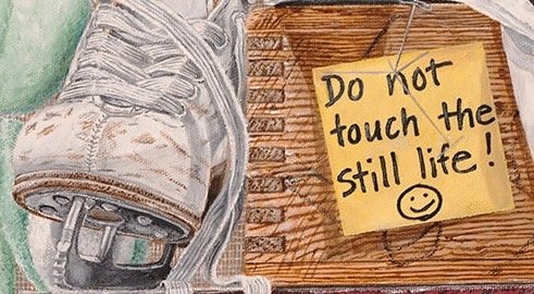 White Skate with Do Not Touch the Still Life Acrylics 5" x 8 7/8"