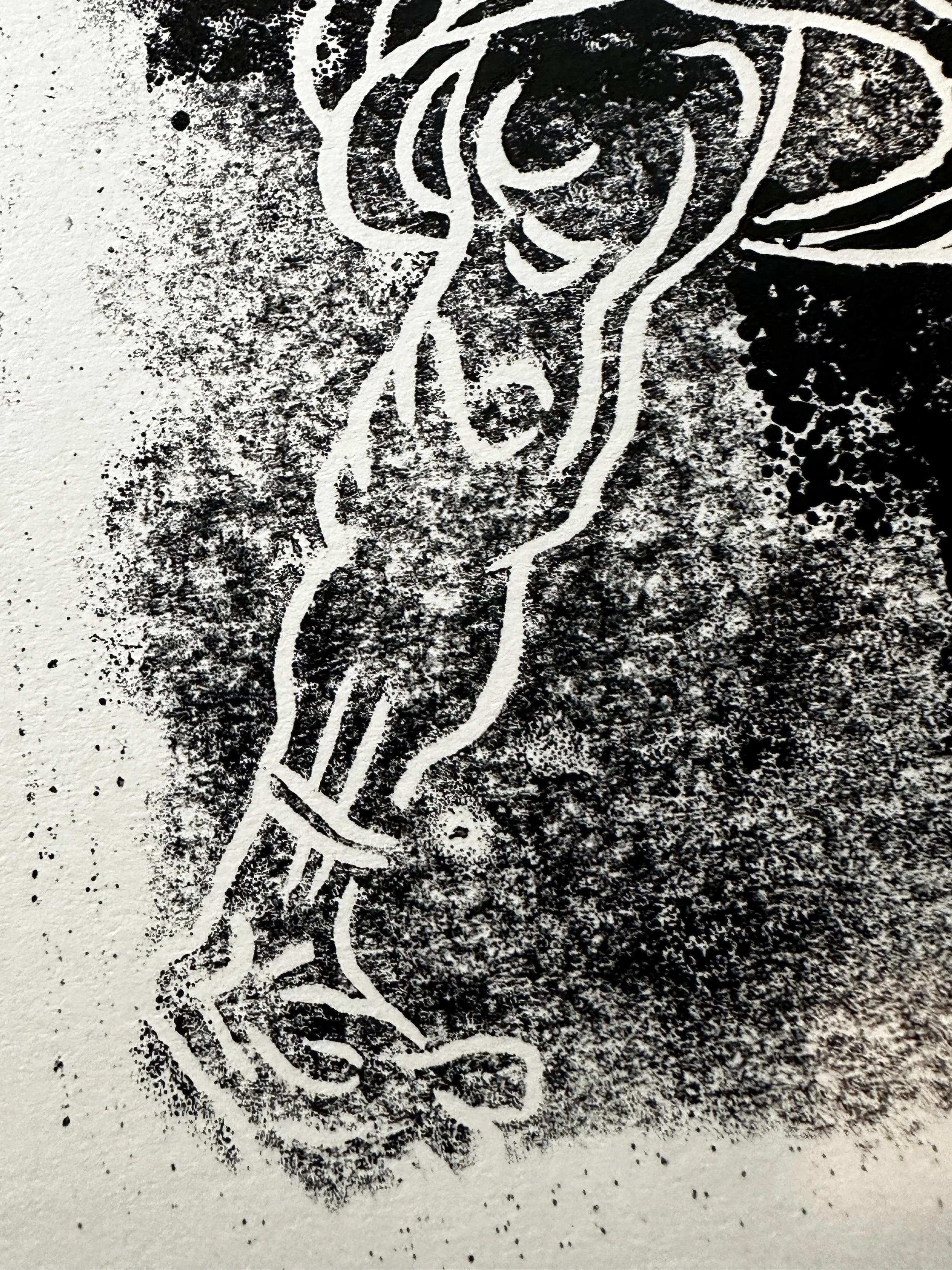 Demon, soaring  |  2026  |  9" x 12" | Linoprint, ink on paper