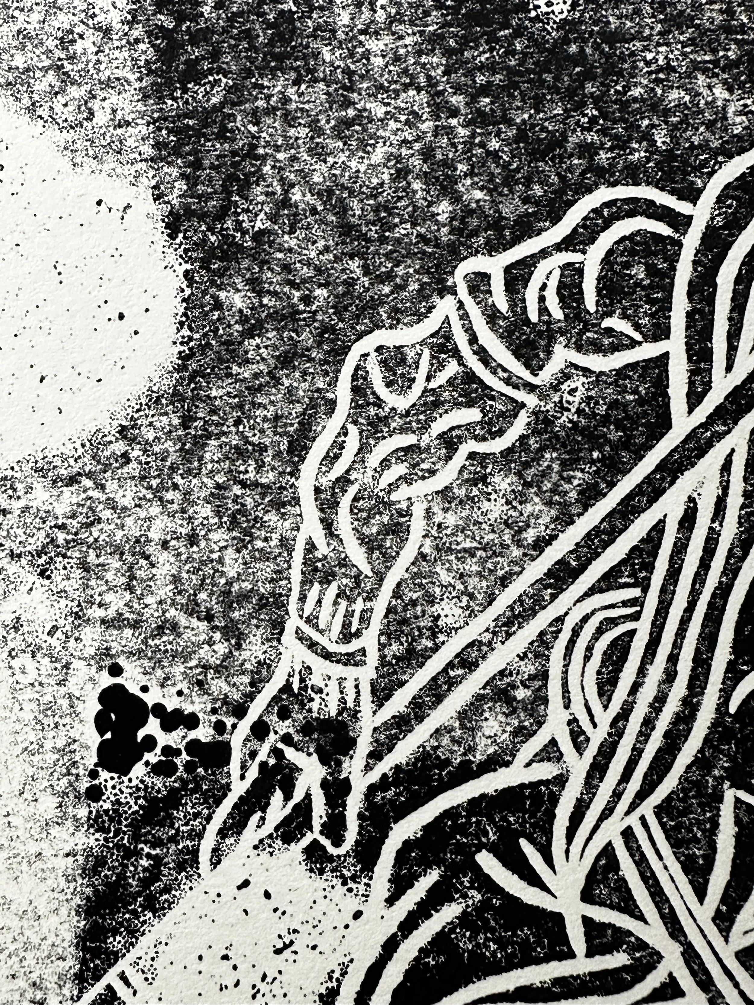 Demon, soaring  |  2026  |  9" x 12" | Linoprint, ink on paper
