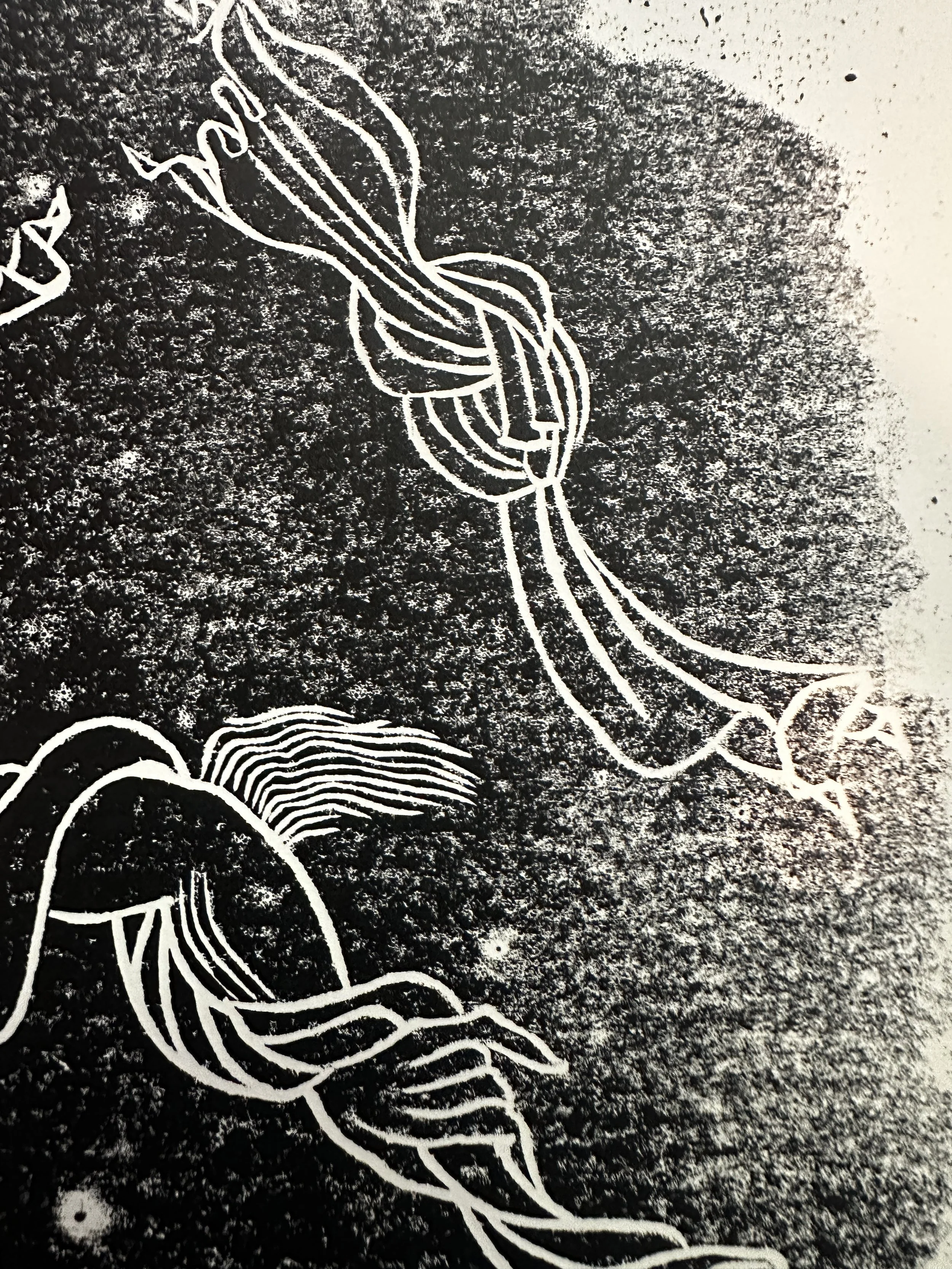 Demon, frolicking  |  2026  |  9" x 12" | Linoprint, ink on paper