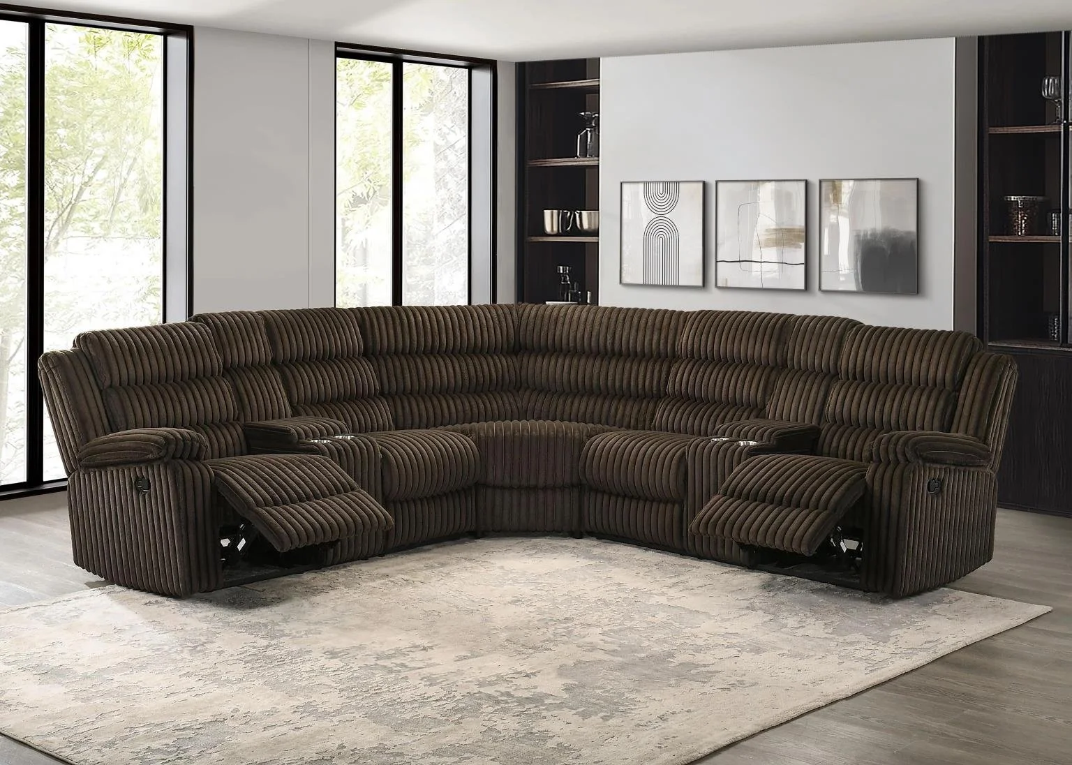 Manual Recliner Sectional $2,000 (S484)

Color: Brown
Features: Corduroy Fabric, Storage Console, Cup Holder, 2 Manual Recliners