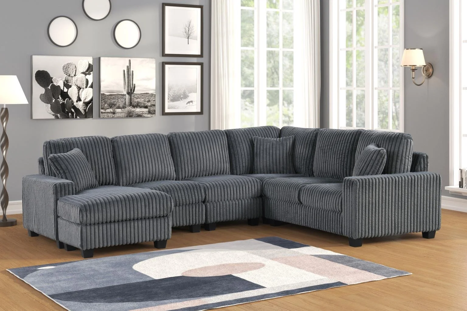 5PC Reversible Sectional $1,600 (S511)

Color:Gray
Features: Wide Corduroy Fabric,Throw Pillows Included, Supportive Backrest