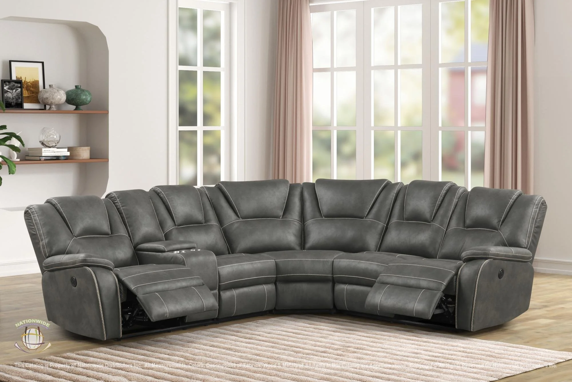 3PC Power Recliner Sectional $2,100 (U163)

Color: Gray
Features:
Two Power Recliners, USB charging, Storage Console,Cup Holders, Polyester Fabric