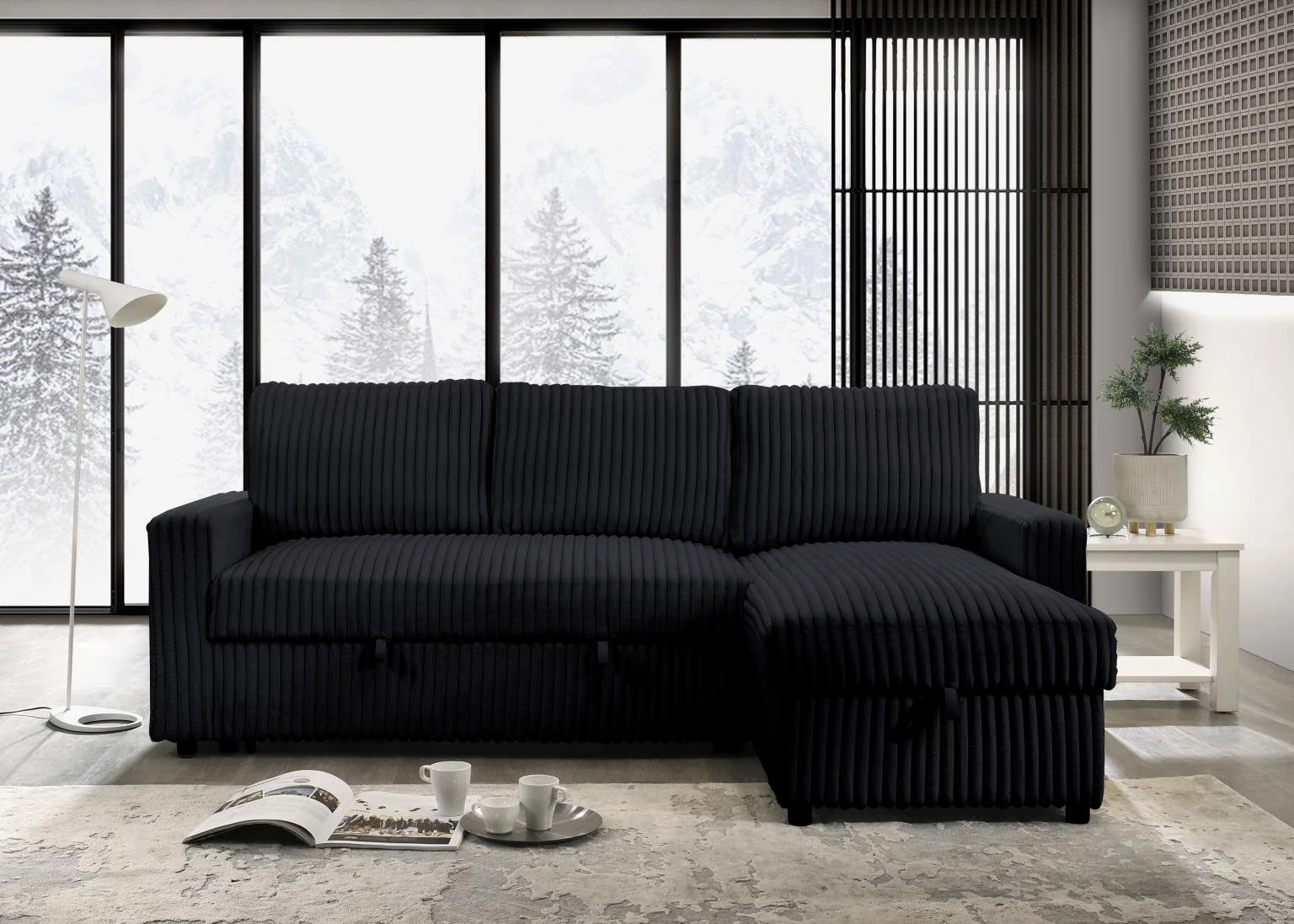 Reversible Sectional $900 (S342)

Color: Black
Features: Soft Corduroy Fabric, Pull-Out Bed, Storage Chaise 