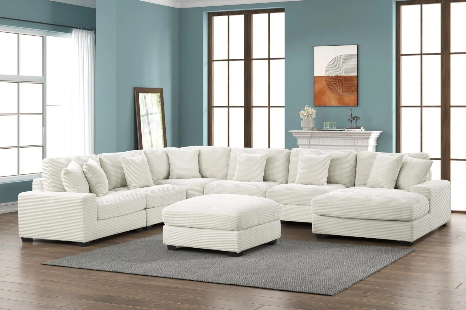 6PC Sectional $2,400 (S517)
Color: Cream
Features:
Corduroy Upholstery,
Plush Cushions,
Removable Seat & Back Cushions