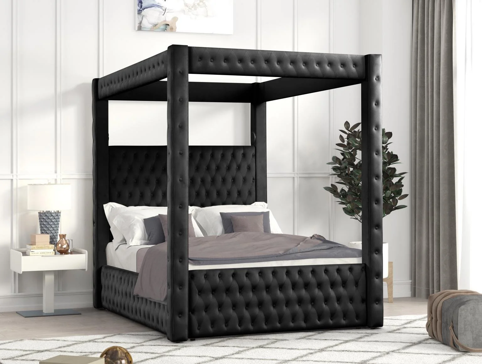 Queen: $900 - King: $1,000 (B144)
Color: Black
Features: Bluetooth Speaker, USB Charger, Deep tufting, No box spring required