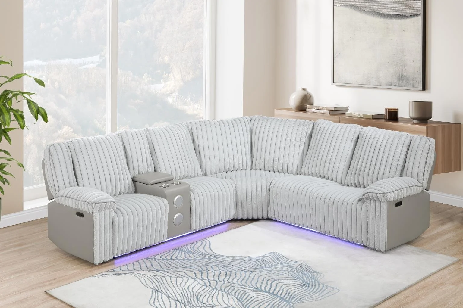 3PC Power Recliner Sectional $2,000 (S457)

Color:Gray
Features:Bluetooth Speaker,USB Charger,
LED Light, Storage Console,Cup Holder