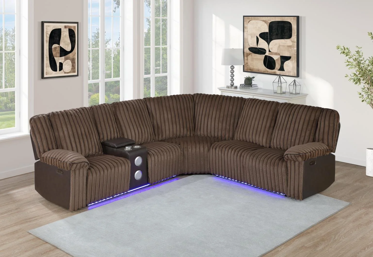 3PC Power Recliner Sectional $2,000 (S458)

Color:Brown
Features:Bluetooth Speaker,USB Charger,
LED Light, Storage Console,Cup Holder