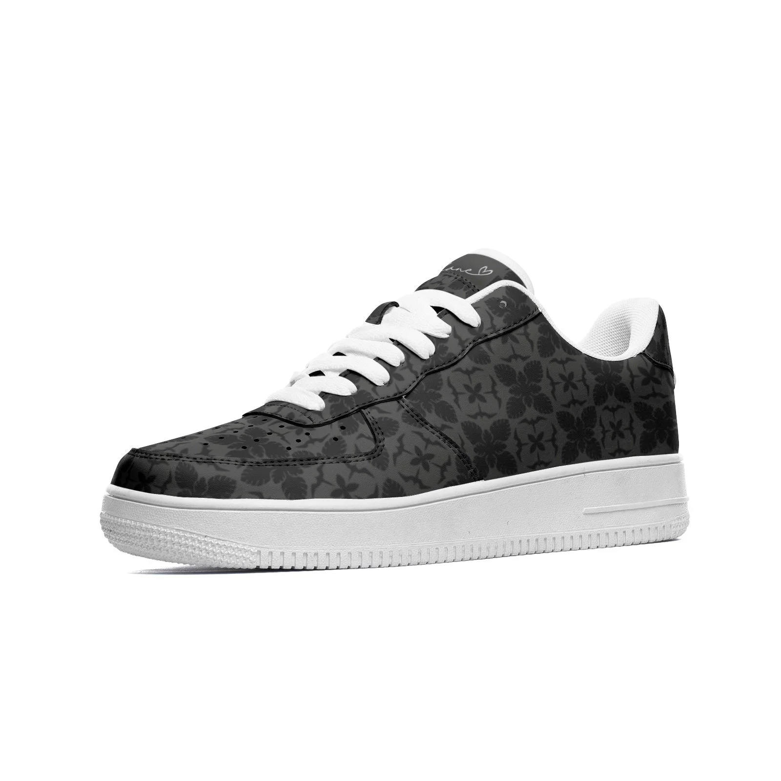 ʻIwa Monogram Quilt Print (Black) Unisex Low Top Leather Sneakers