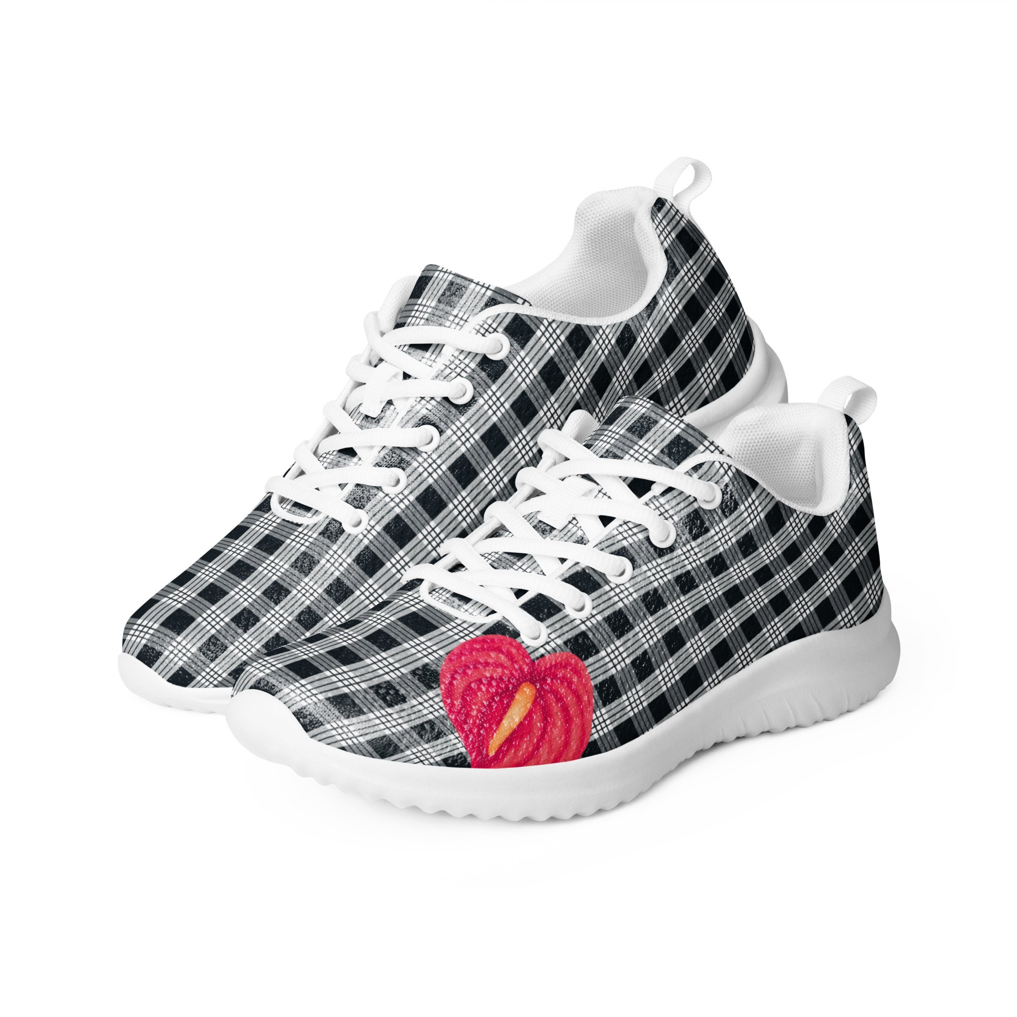 Red Anthurium on Black Palaka Women’s Athletic Shoes