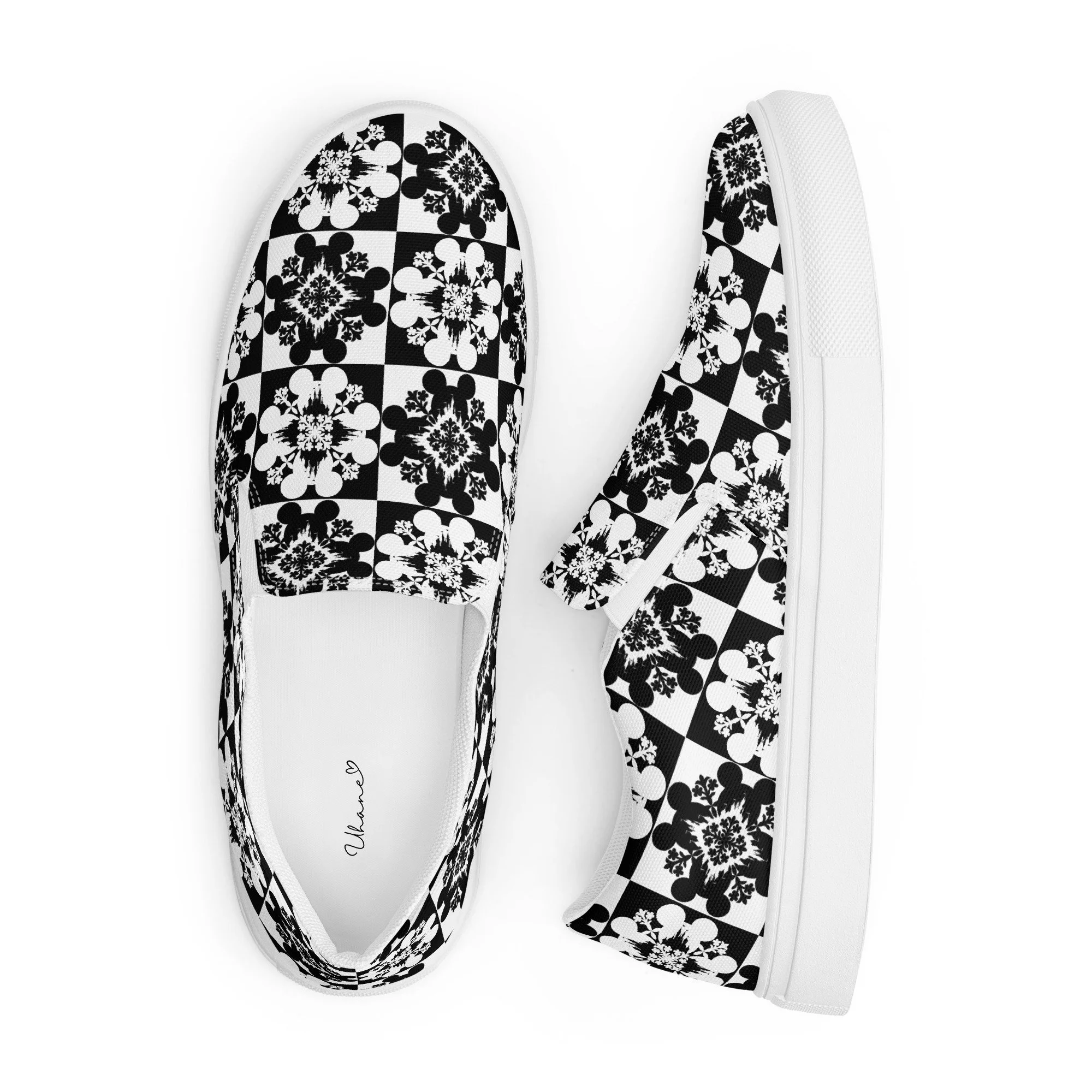 DLC Plumeria Quilt Women’s Slip-On Canvas Shoes (Black)