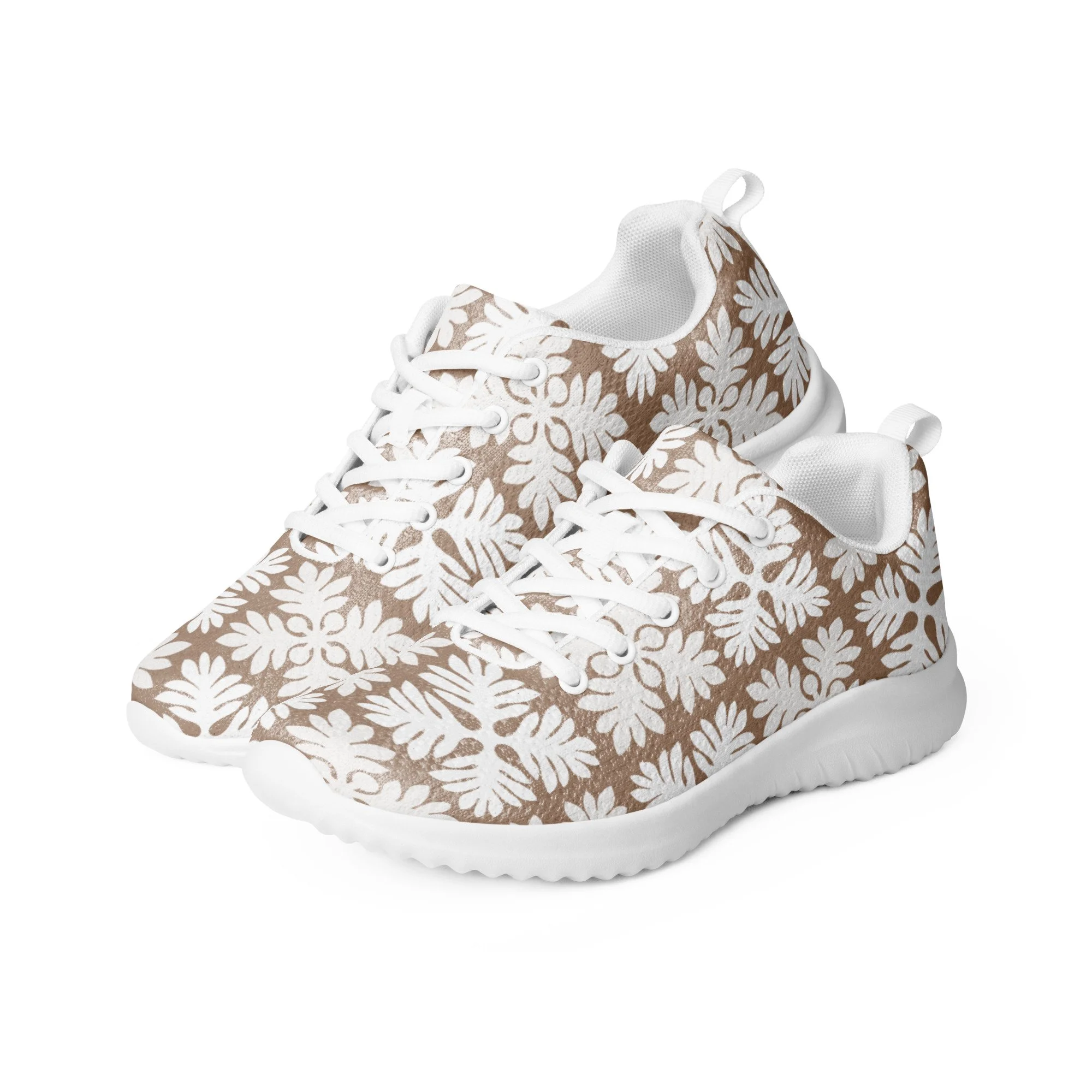 ‘Ulu Quilt Men’s Athletic Sneakers (White on Tan)
