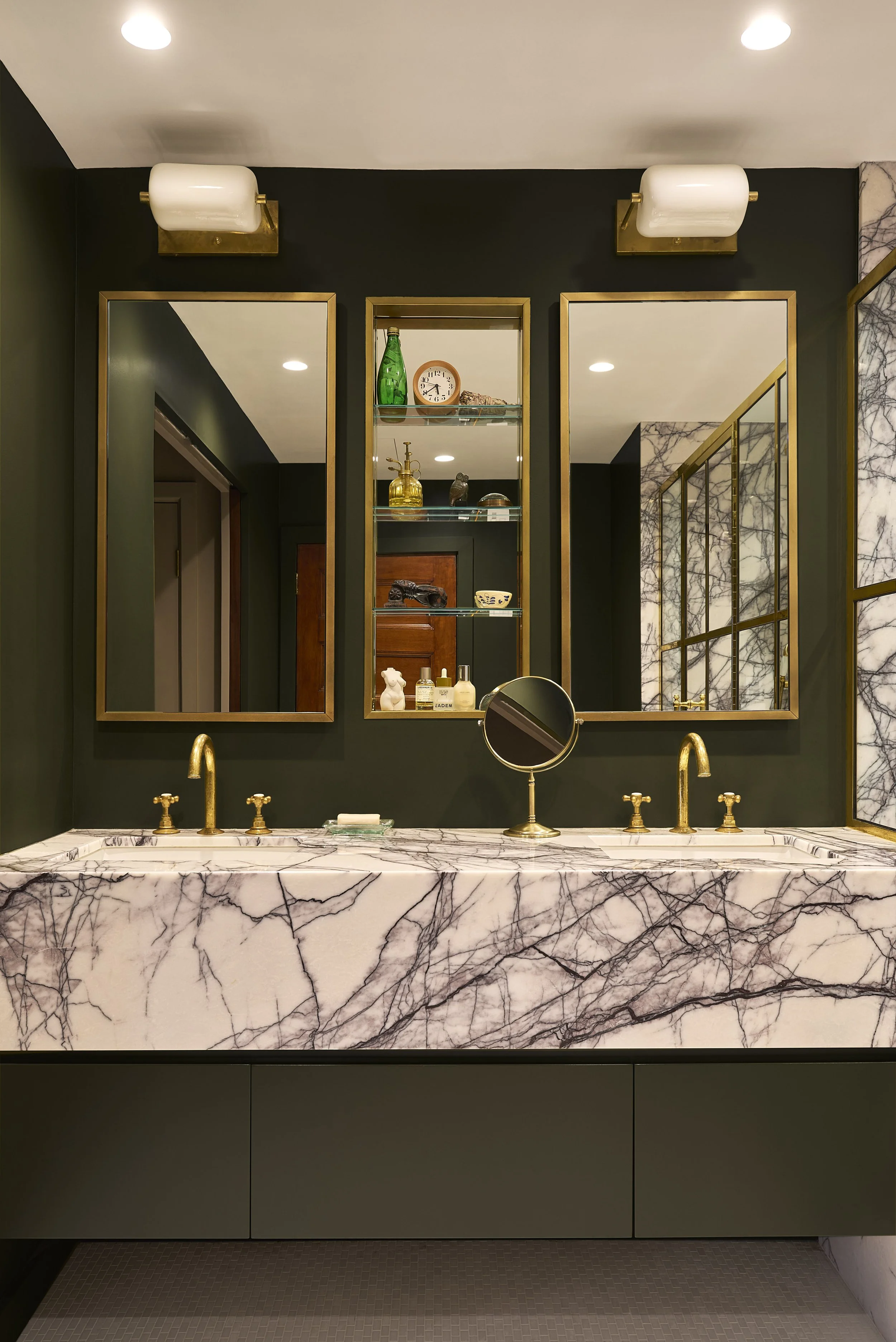 custom brass accents in bathroom