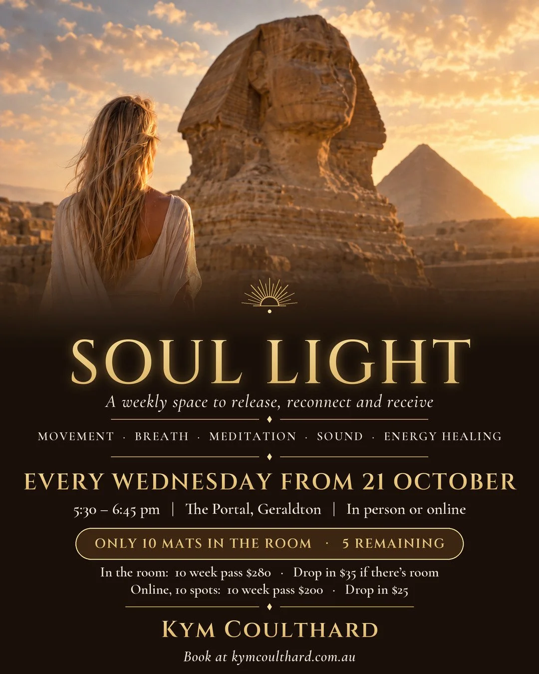 Soul Light weekly class at The Portal, Geraldton, every Wednesday from 21 October
