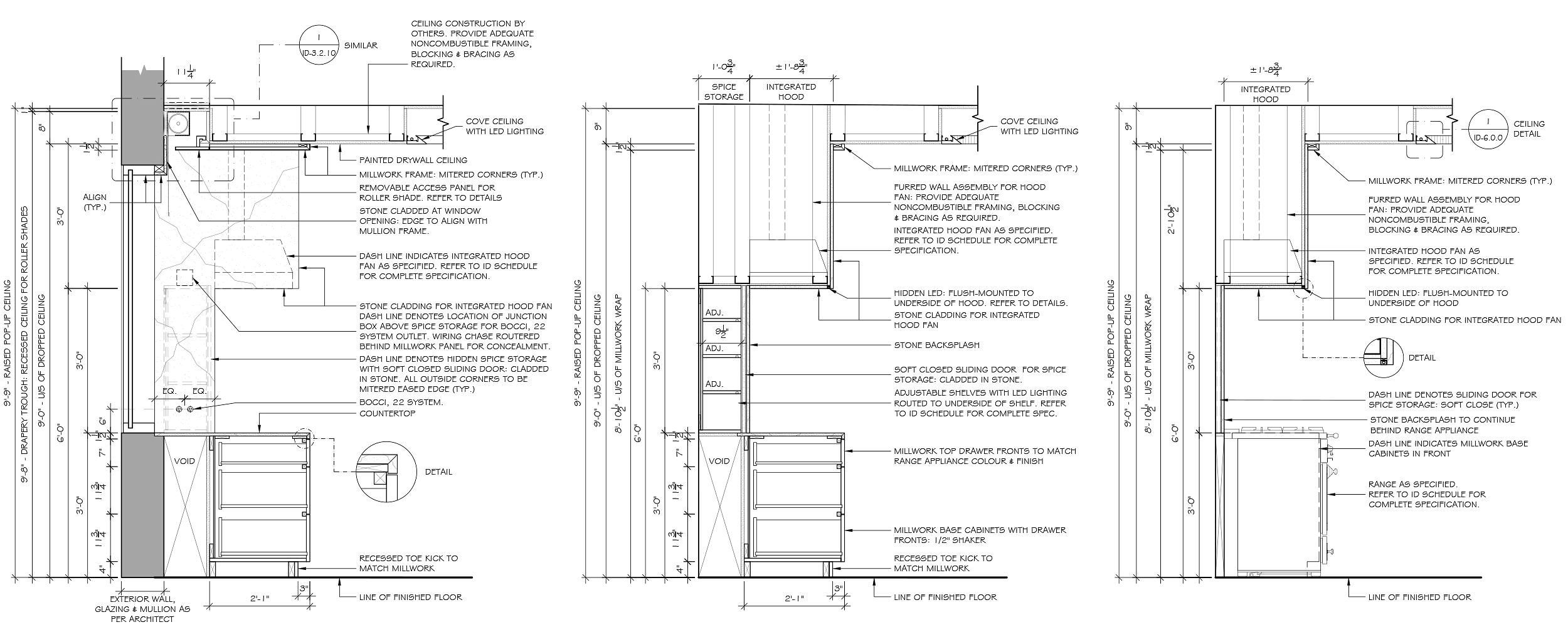 KITCHEN MILLWORK - RANGE WALL SECTION DETAILS