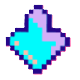 Pixelated blue and purple arrow pointing downward.