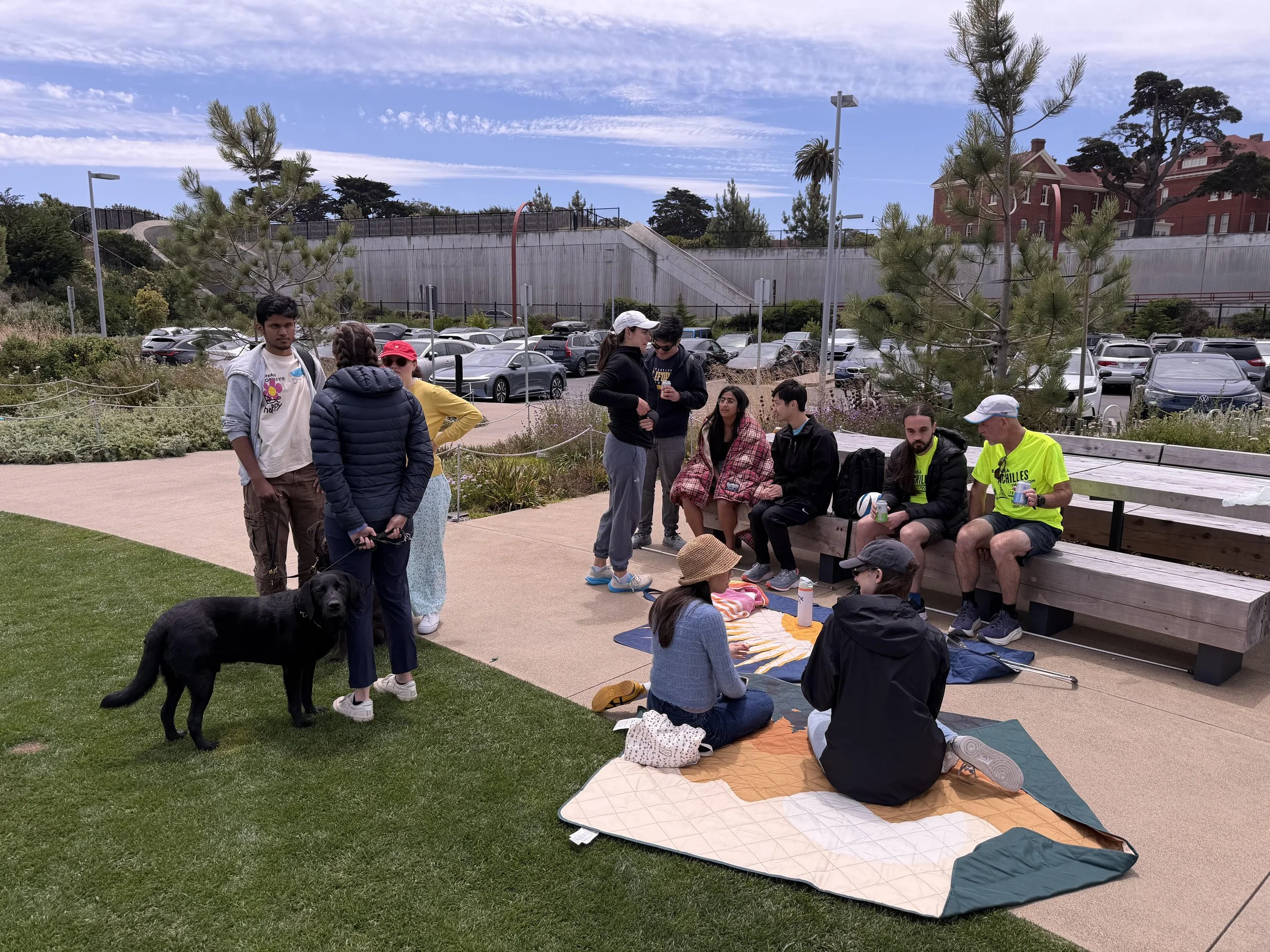 Several people picnic together at Crissy Field