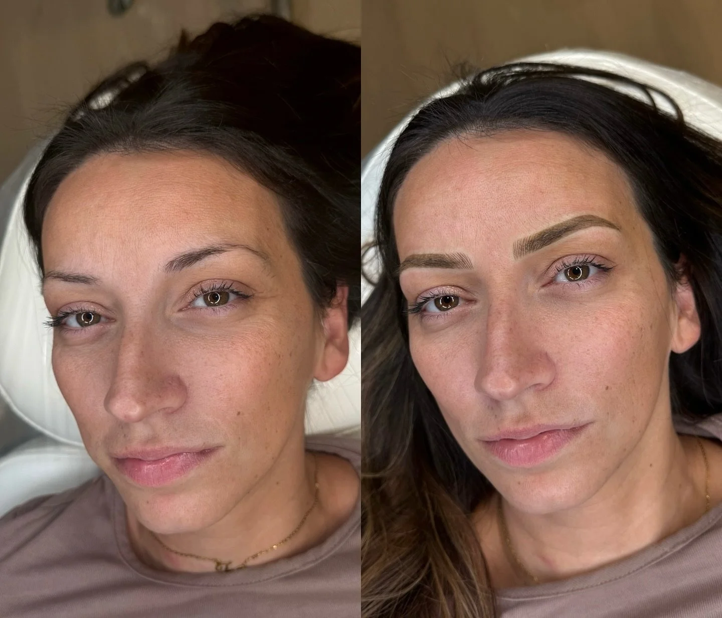 The perfect brow glow up! These are going to heal softer and perfectly enhance her natural brows without overbearing her face. 😍 Thank you for coming to Browz from West VA❣️

 💗Service: Combination Brows (nano+shading)
⚡️Lasts: 1-3 years 
⏱Appointm