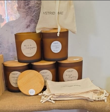Amber Frosted Candles with Calico Bag