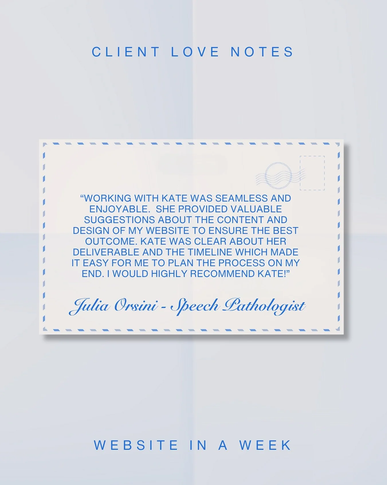 LOVE NOTES
Nothing makes me happier than a happy client.
Here are some kind words from Julia for a website in a week project for her speech pathology practice.
🦋💙🦋

#websitedesigner #branddesigner #squarespacewebsite #squarespacewebsitedesigner