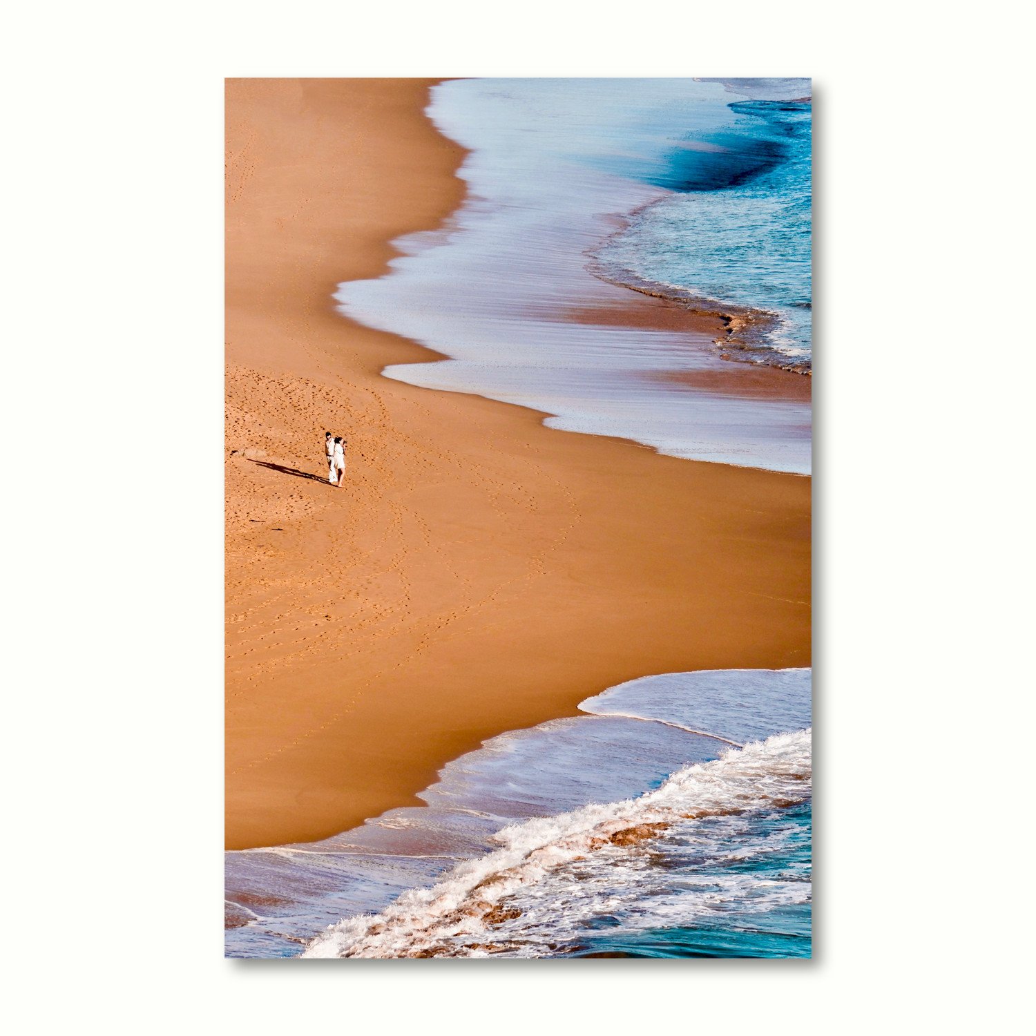 Vertical fine art print of Tidal Paths by Peter Williams, featuring the famous Gibson Steps coastline and a couple on the sand.