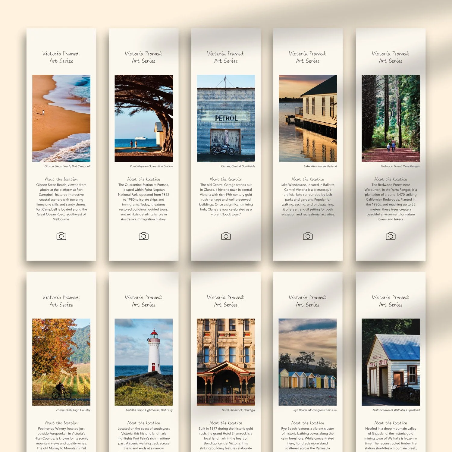Ten Victoria Framed bookmarks are displayed here, the top row of five fully visible, and the bottom row of five partly visible.