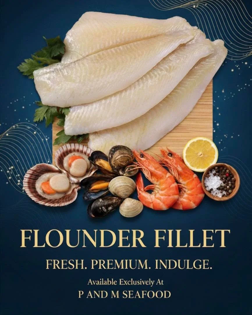 Flounder Fillet 🐟✨
Delicate, flaky, and full of clean coastal flavor. This East Coast favorite is light, buttery, and cooks in minutes&mdash;perfect for weeknight dinners or elevated plates. Pan-sear it, bake it, or keep it simple with citrus and he