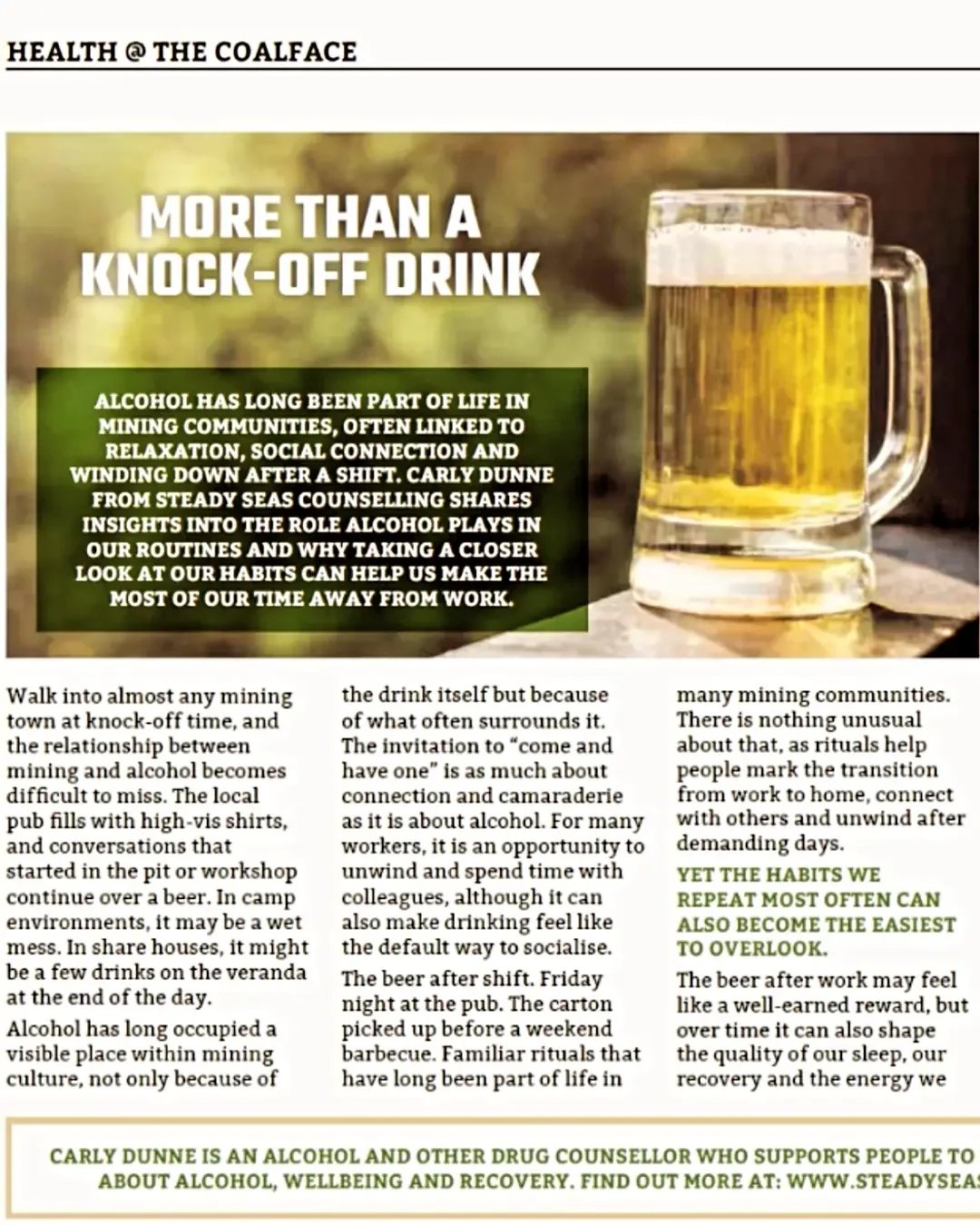 July 2026 In the Coal Face Magazine featuring Carly's article "More Than a Knock-Off Drink" about understanding our relationship with alcohol.