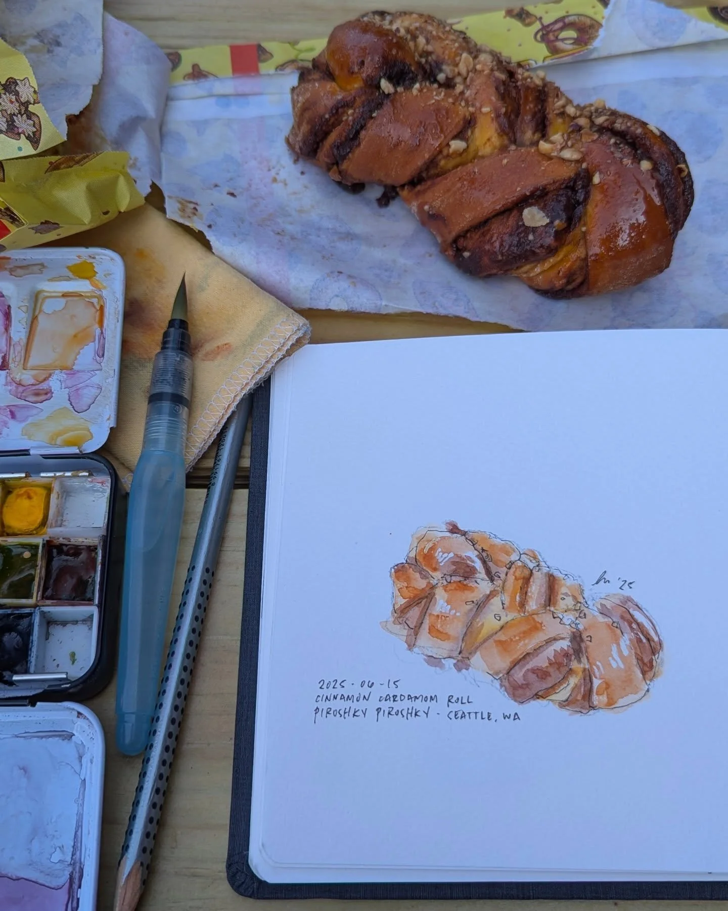 I will never not get the cardamom pastry 🤤 

#doublenegative #piroshkypiroshky #art #sketch #drawing #painting #foodart #foodsketch #fooddrawing #foodpainting #sketchbook #sketchbookartist #watercolor