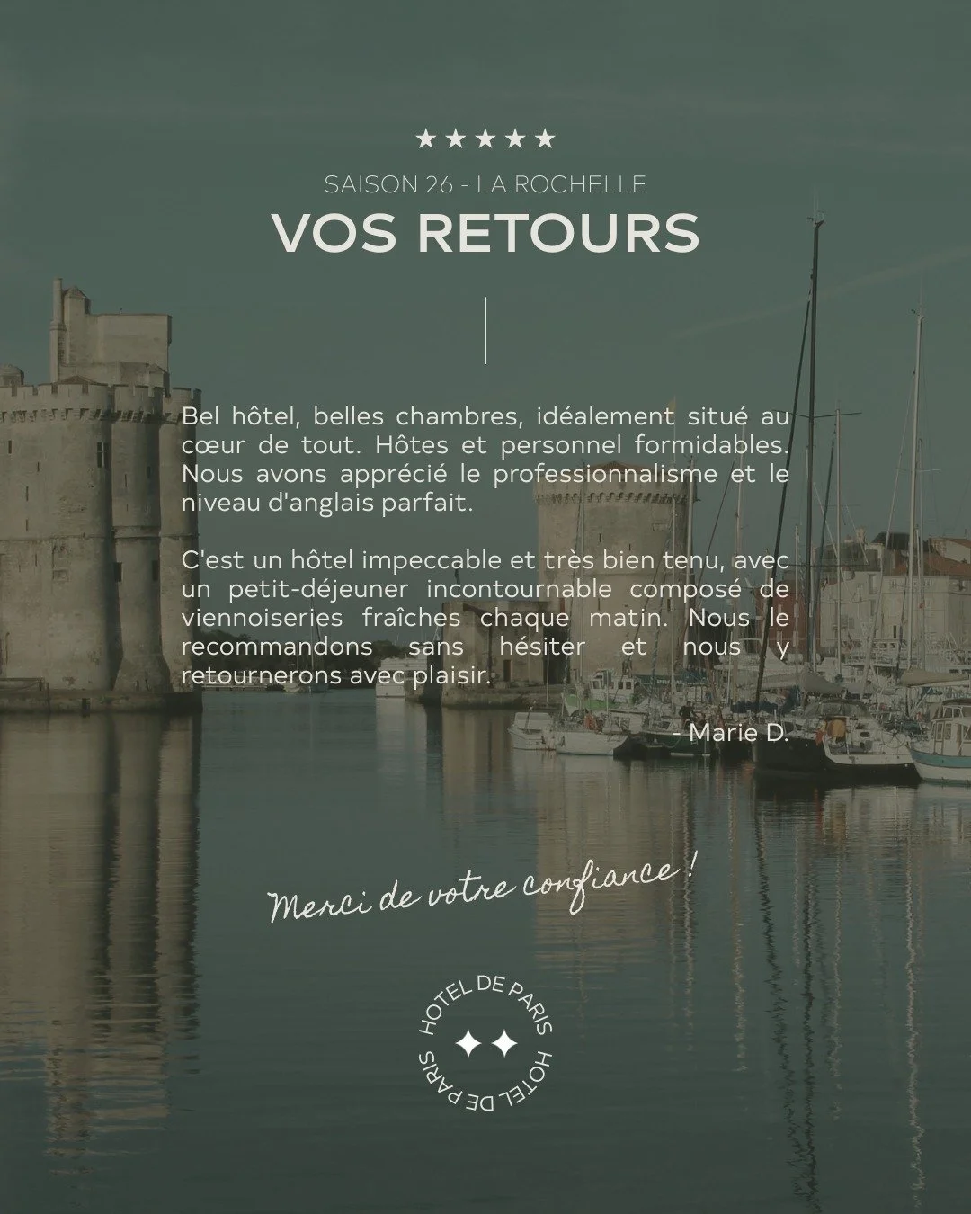 💛 Votre satisfaction est notre priorit&eacute;, vos retours sont notre plus belle r&eacute;compense. 💛

Merci pour votre confiance et &agrave; tr&egrave;s bient&ocirc;t !

📲 Pour votre prochain s&eacute;jour, pensez &agrave; r&eacute;server en dir