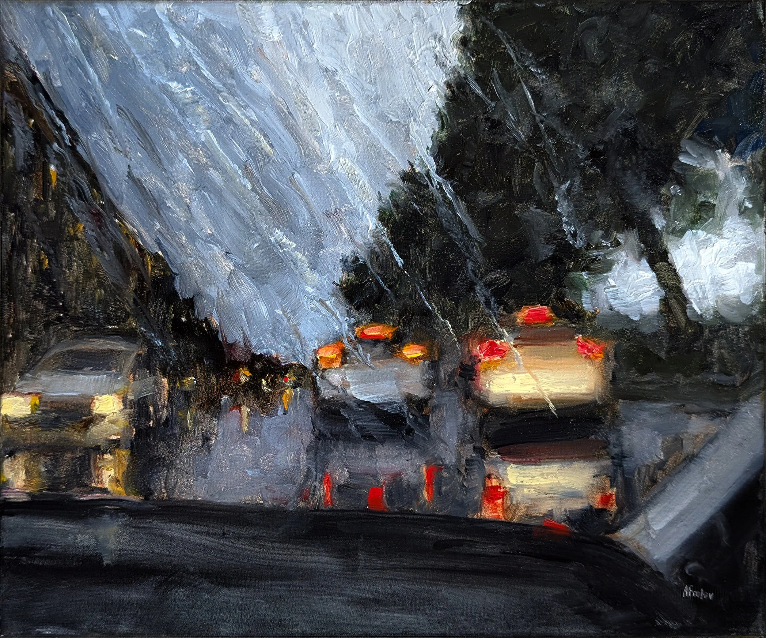 "Rainy Road" - Original Oil Painting
