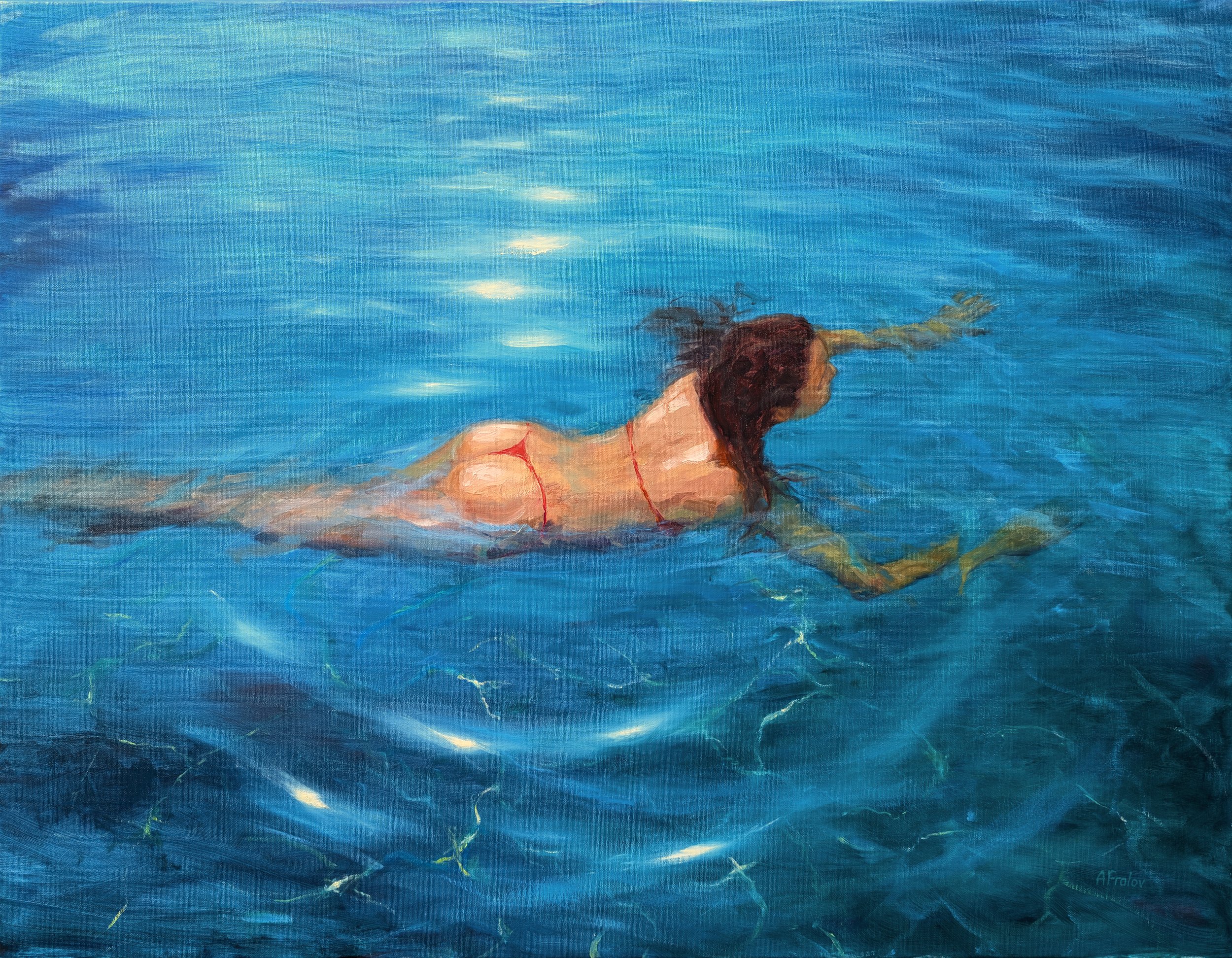 "Swimming" - Original Oil Painting