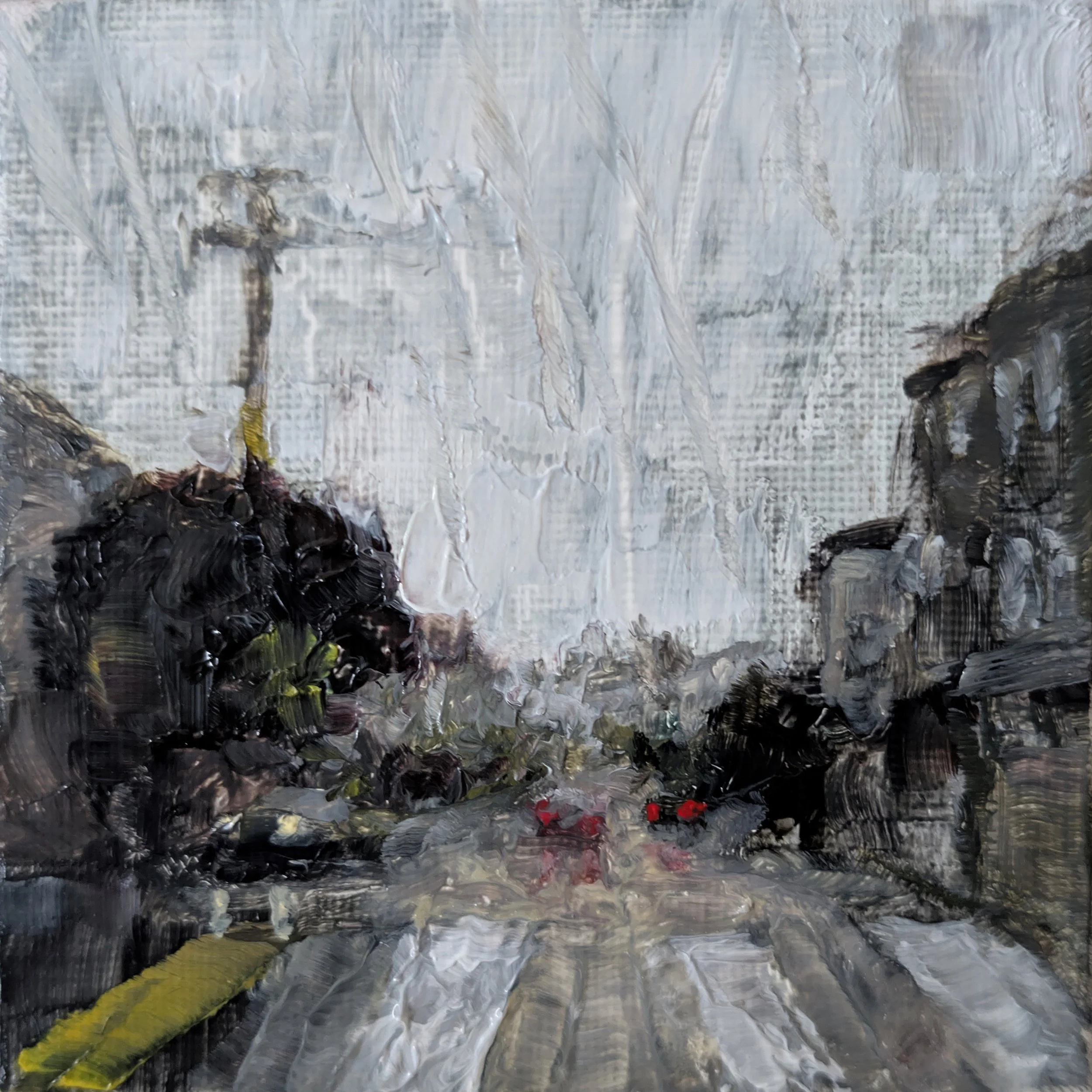 "Rainy Road Miniature" - Original Oil Painting