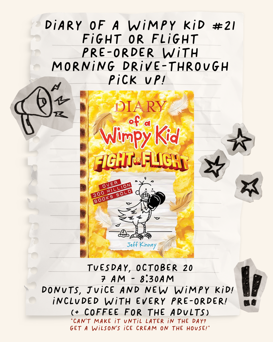 Diary of a Wimpy Kid #21 Fight or Flight Pre-Order Drive-Through Pick Up with Donuts &amp; Juice!