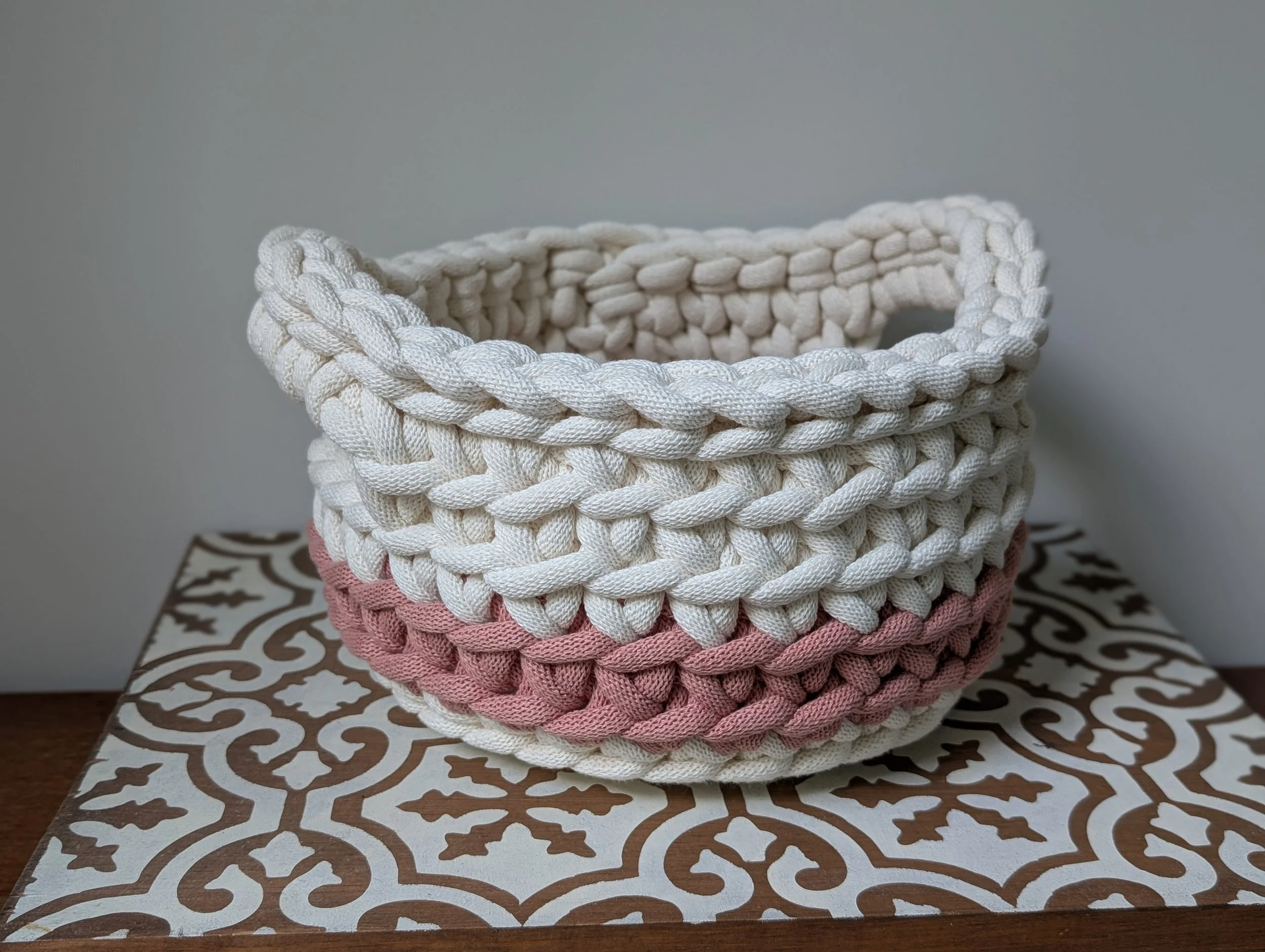 Large Pink and White Basket