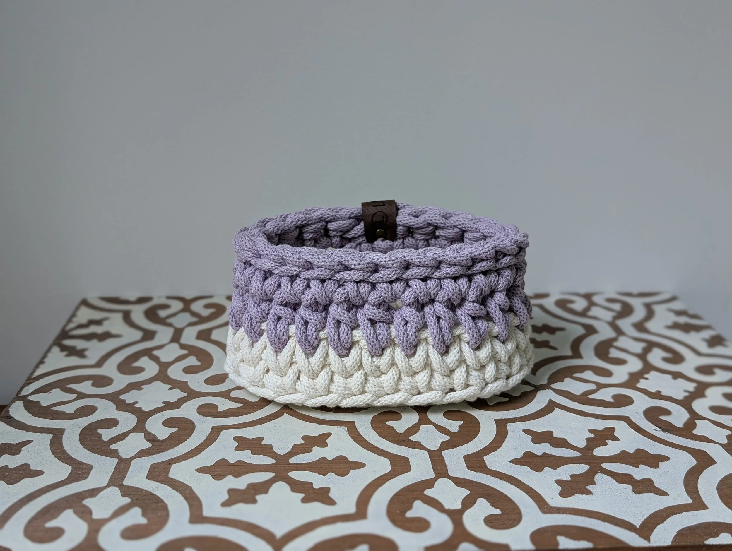 Purple and White Oval Basket