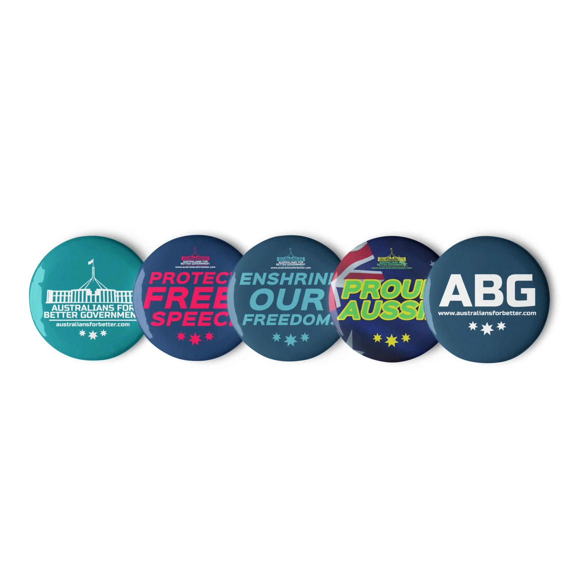 Set of x5 ABG pin buttons