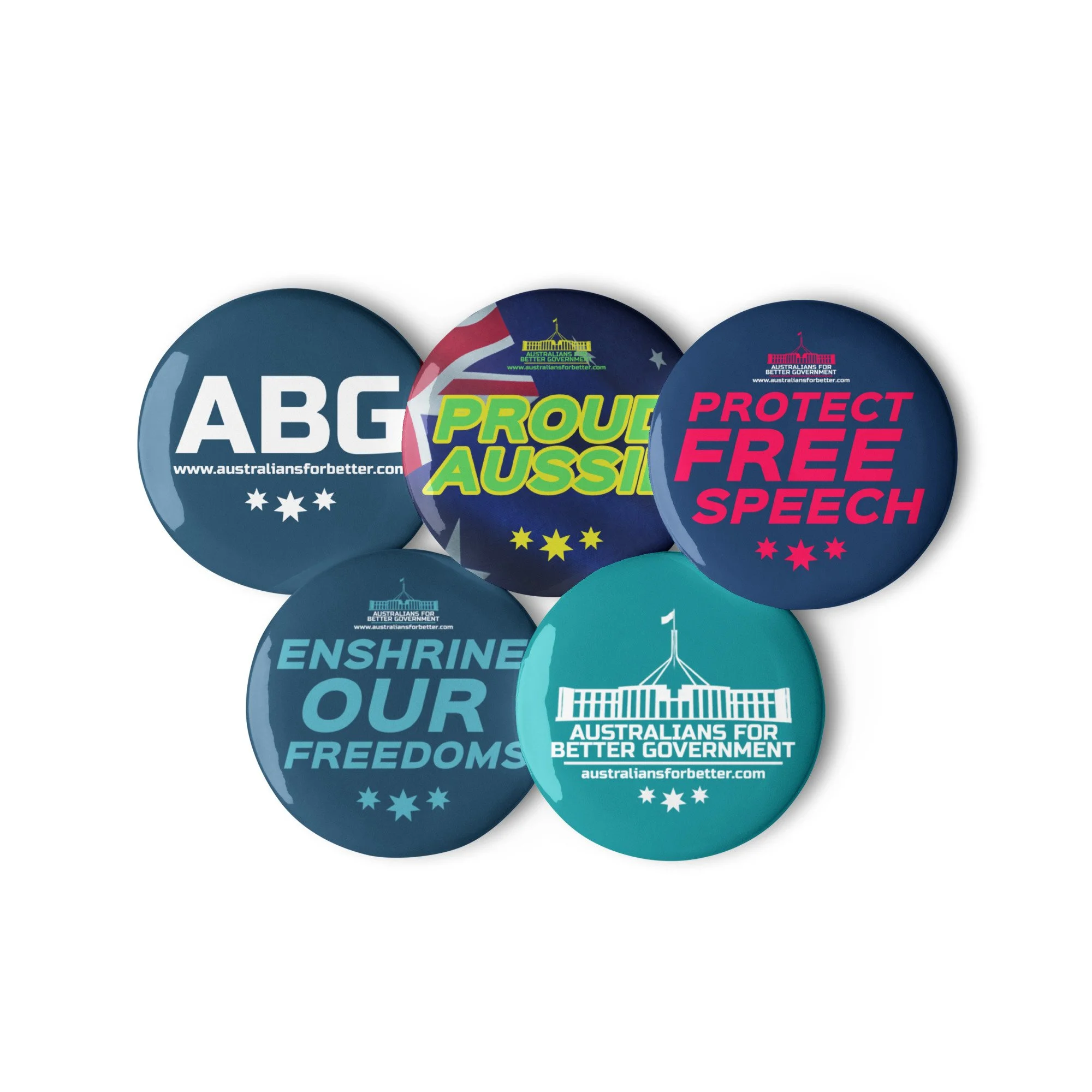 Set of x5 ABG pin buttons