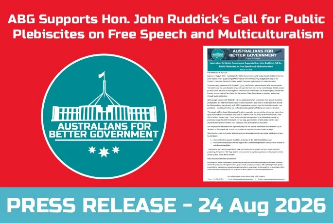 PRESS RELEASE: ABG Supports Hon. John Ruddick’s Call for Public Plebiscites on Free Speech and Multiculturalism