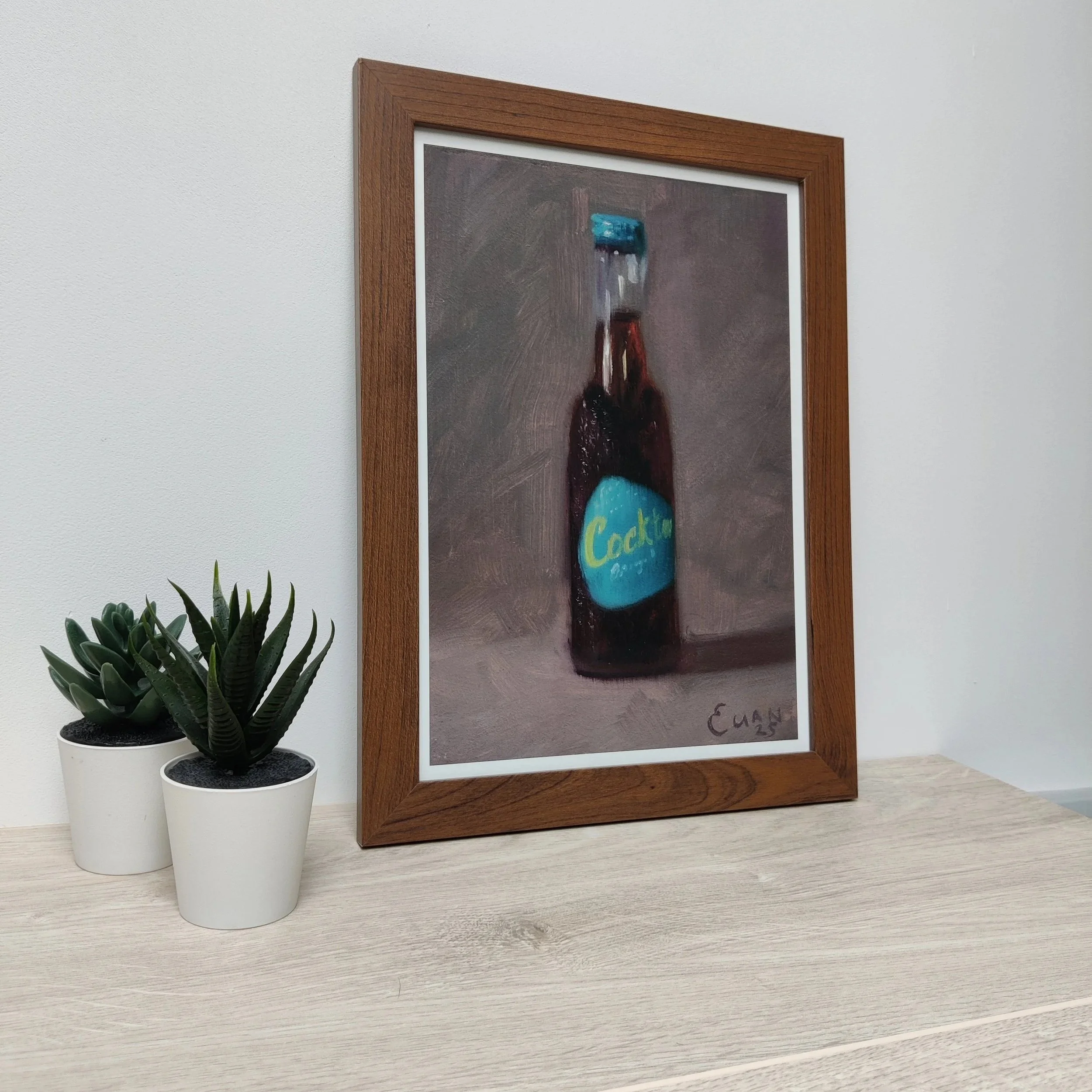 Cockta bottle print in A4 wooden frame