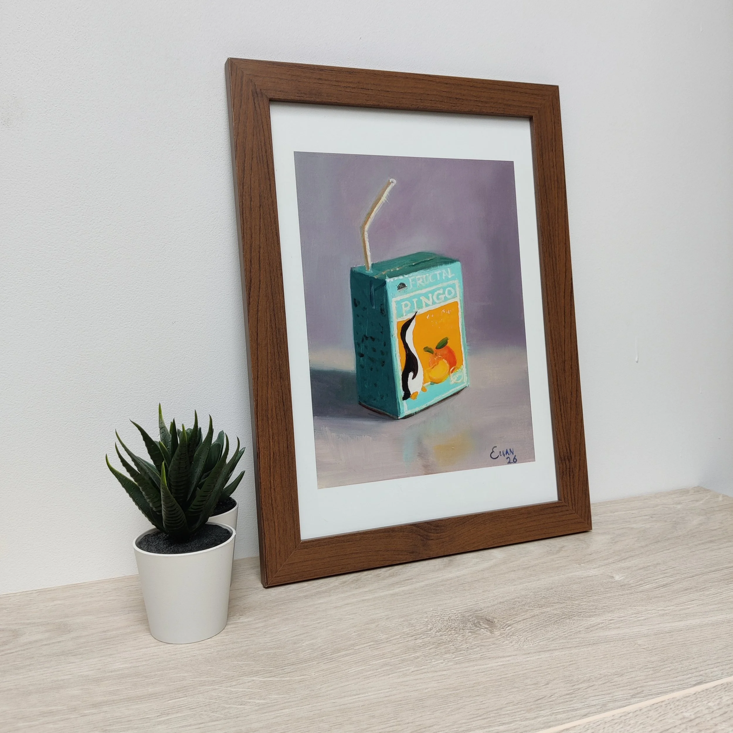 Pingo print inside an A4 wooden frame