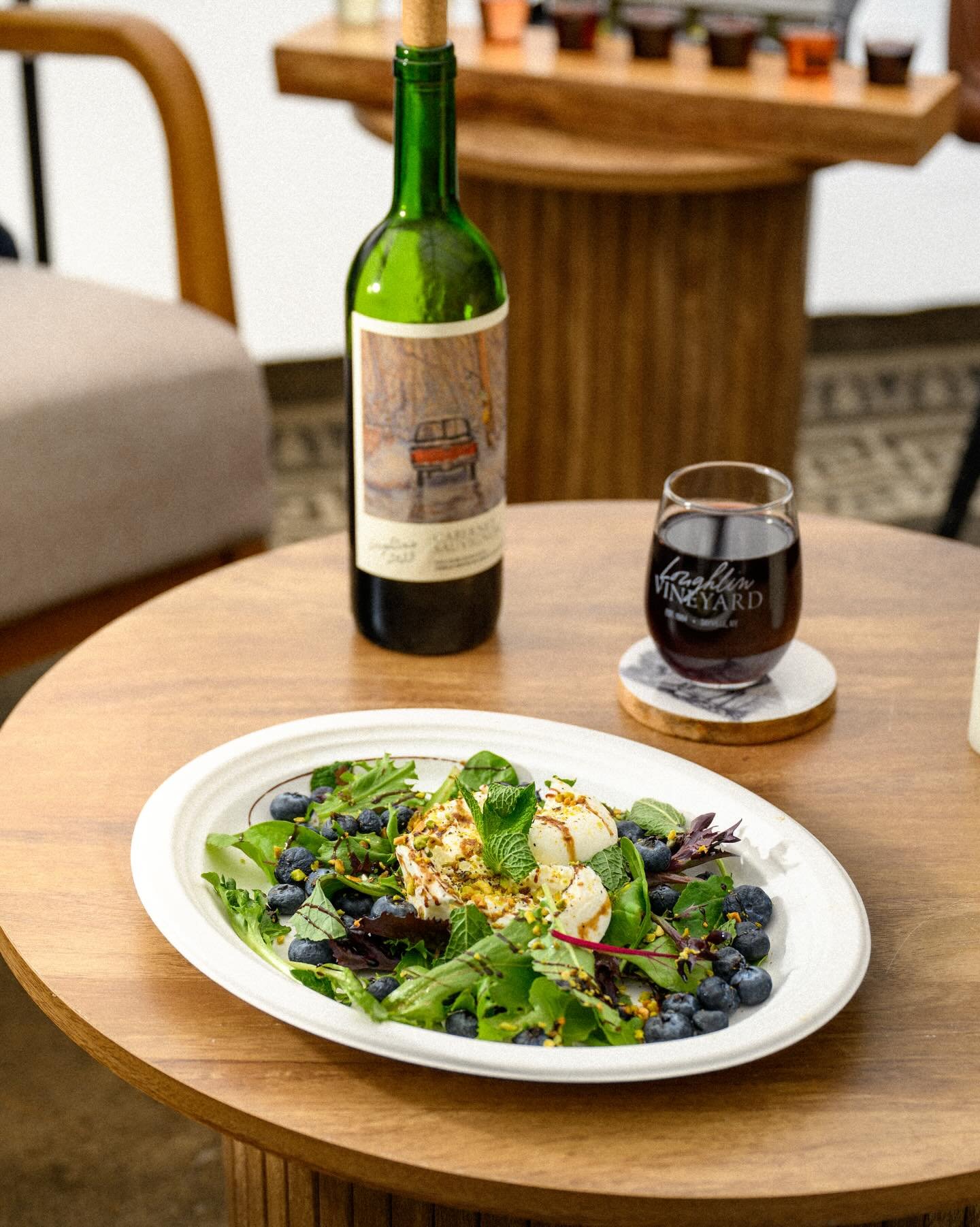 National Wine &amp; Cheese Day calls for something a little indulgent 🤍

Stop by to try @orchardstreeteats winter burrata, creamy and perfectly dressed with blueberries and balsamic, paired with a glass of our Cabernet Sauvignon.  It&rsquo;s the kin